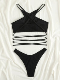 Rib Criss Cross Halter Bikini Swimsuit