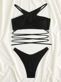 Rib Criss Cross Halter Bikini Swimsuit