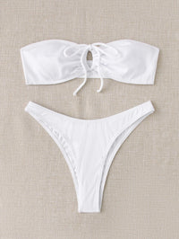 Rib Tie Front Bandeau Bikini