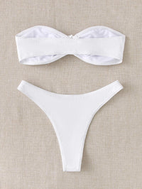 Rib Tie Front Bandeau Bikini