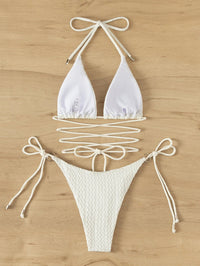 Textured Halter Triangle Bikini