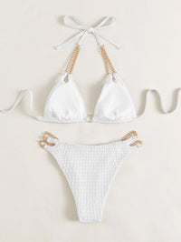 Ring Linked Chain Detail Tie Back Micro Triangle Bikini