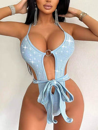 Ring Linked Knot Front Halter One Piece