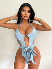 Ring Linked Knot Front Halter One Piece