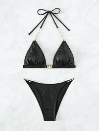 Chain Linked Halter Triangle Bikini Swimsuit